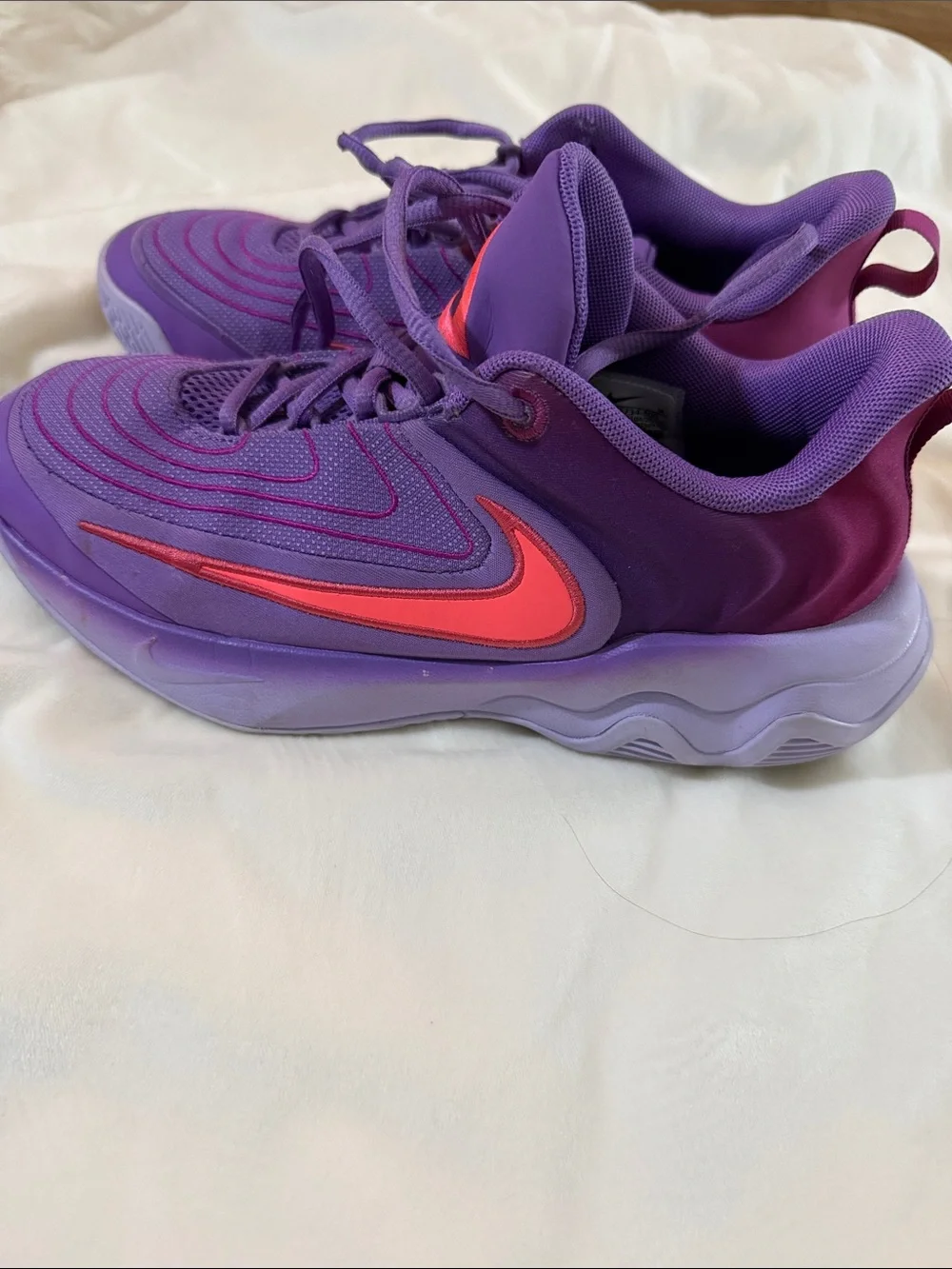 Nike Big Kids Purple Athletic Sneakers with Coral Swoosh